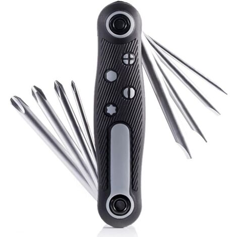 Juego de destornilladores plegables multifuncionales 8 en 1, kit universal de herramientas de bolsillo para mantenimiento de bicicletas con puntas de destornillador Phillips de ranura portátiles