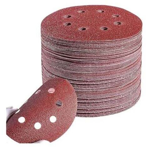 Juego de discos de lijado de 125 mm, 100 hojas, papel de lija redondo de 8 agujeros, grano 20 P40/P60/P80/P120/P240, para lijadoras orbitales, para pintar madera y metal.