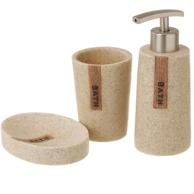 

Juego de dispensador, jabonera y vaso portacepillos de resina beige