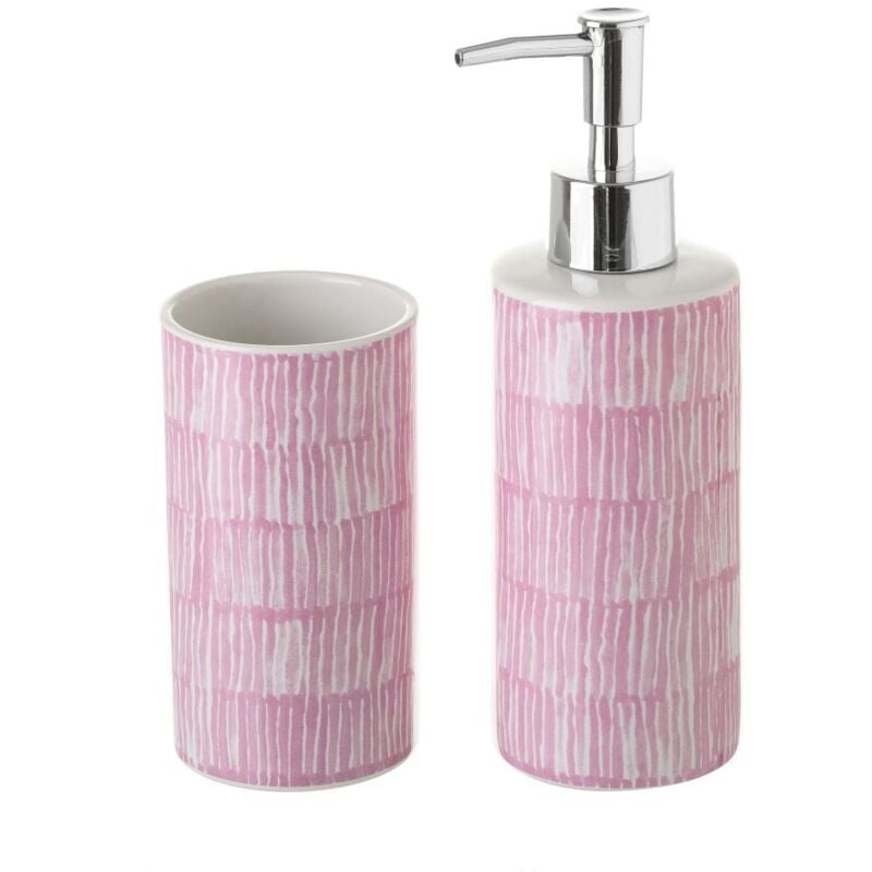 

Lolahome - Juego de dispensador y portacepillos de baño de cerámica contemporáneo rosa