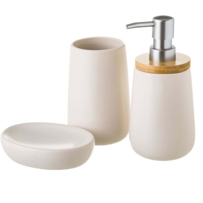 

Lolahome - Juego de dispensador y portacepillos de baño de cerámica nórdico blanco