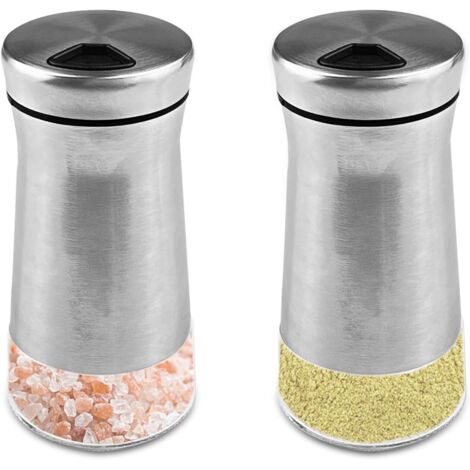 Juego de dos botes de especias de vidrio transparente, de 120 ml cada uno, herméticos y a prueba de polvo, disponibles en varios tamaños, con tapas de acero inoxidable, multifuncionales, aptos para co