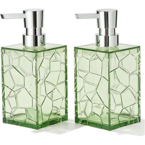 Juego de dos dispensadores de jabón líquido de plástico acrílico transparente para baño y cocina, color verde.