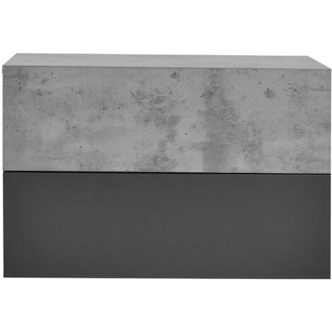 Juego de dos estantes de pared para dormitorio con 2 cajones efecto cemento gris oscuro 46 x 30 x 15 cm 030007099