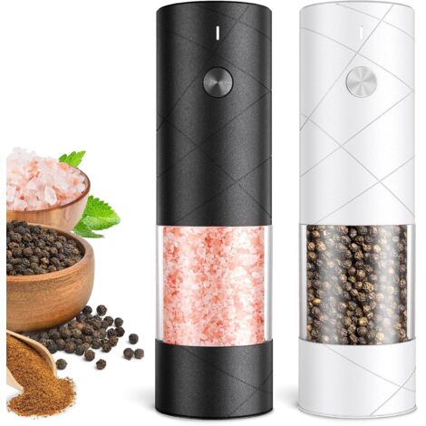 Juego de dos molinillos automáticos recargables de gran capacidad para sal y pimienta (no requieren pilas) con luz LED cálida.