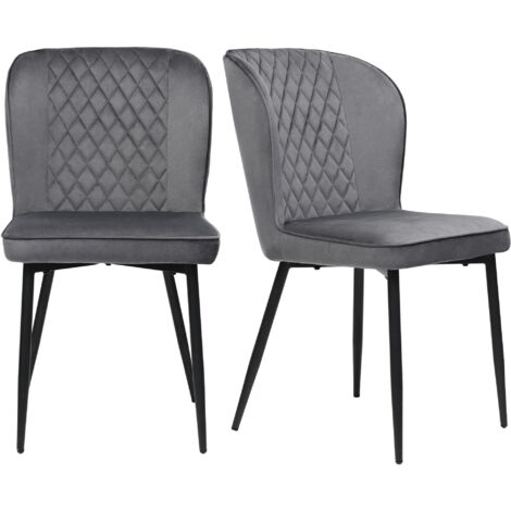 Juego de dos sillas de comedor tapizadas en gris y sillones de terciopelo con respaldo gris y patas de metal negro para el hogar, la habitación de invitados, el dormitorio y la oficina.