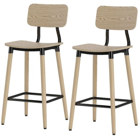 Juego de dos taburetes de bar, sillas de cocina con patas de acero, capacidad de peso hasta 120 kg, aptos para cocina, salón y comedor, color natural.