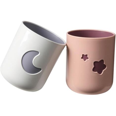 Juego de dos vasos para enjuague bucal con temática lunar: un sencillo soporte para cepillo de dientes de PP y un vaso, aptos para usar en casa y en el baño (2 piezas).