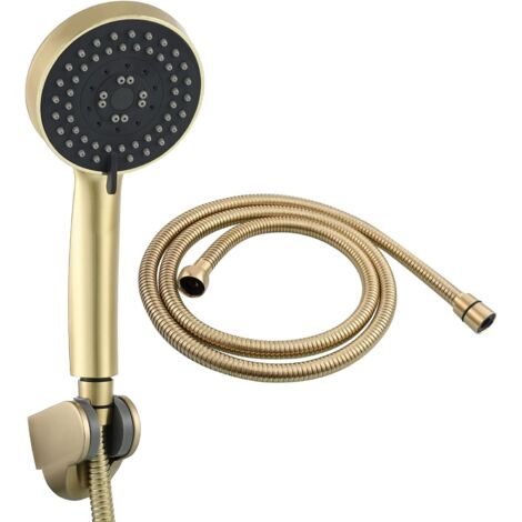 Juego de ducha de mano de plástico con 5 modos en oro cepillado para lavabo