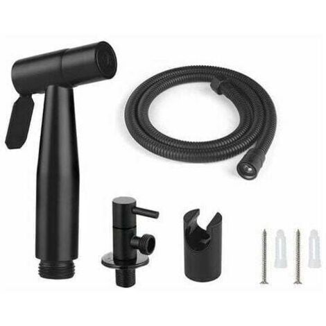 Juego de ducha para inodoro, manguera flexible de 1,5 m y soporte, adaptador G1/2 negro