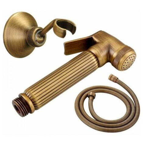 Juego de ducha para inodoro, rociador de bidé, ducha de mano de latón, montaje en pared, rociador de bidé para inodoro con manguera y soporte para baño, bronce antiguo