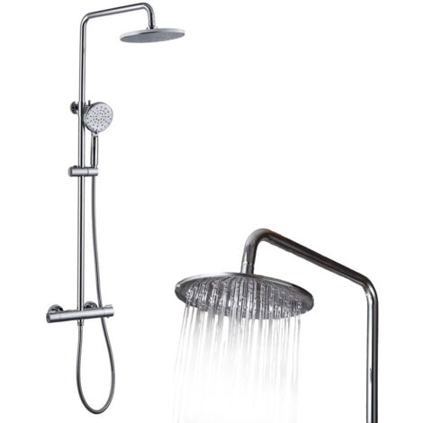 Juego de ducha termostático con cabezal de ducha fijo brazo de ducha ajustable cabezal de ducha lateral latón cromado