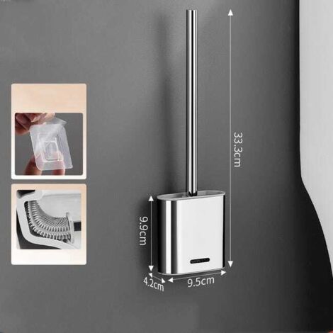 Juego de escobilla de baño de acero inoxidable 304 con soporte de pared - 33,3 x 9,5 x 4,2 cm - Plateado, Escobilla de baño, Escobilla de baño con soporte