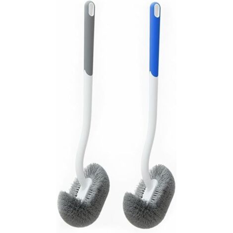 Juego de escobilla de inodoro de dos piezas con diseño curvo, cabezal de cepillo en ángulo para una limpieza a fondo sin rincones muertos, escobilla de inodoro de montaje en pared, gris y azul.