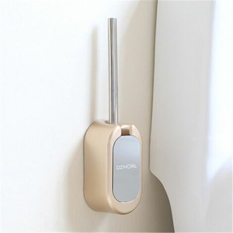 Juego de escobilla y soporte para inodoro de pared, escobilla de acero inoxidable, color dorado - Dorado