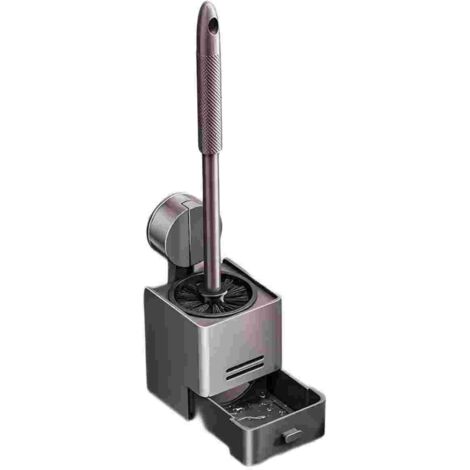 Juego de escobilla y soporte para inodoro, fabricado en aluminio espacial, mango de silicona, fácil de ocultar, antigoteo, cabezal de cepillo de nailon de alta densidad con rotación de 360°, sin rinco