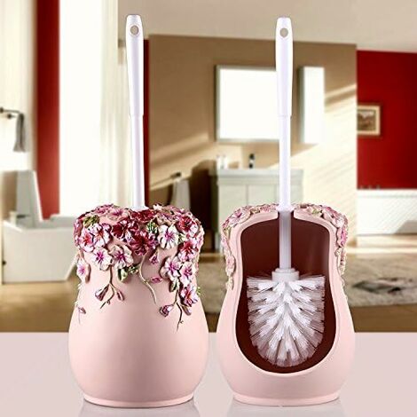 Juego de escobillas para inodoro Escobilla para piso Escobilla para baño creativa para el hogar Escobilla para inodoro con mango largo Escobilla para inodoro Portaescobillas, mansión romántica rosa