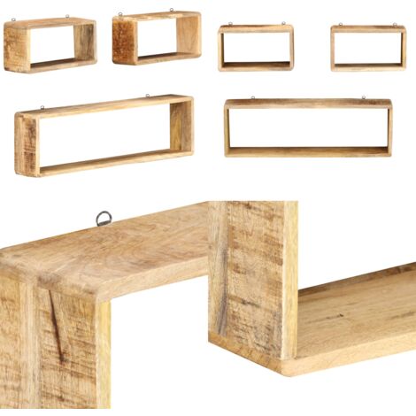 Juego de estantes cubo de pared 3 piezas madera maciza de mango - Estantes de madera - Estantes de mango