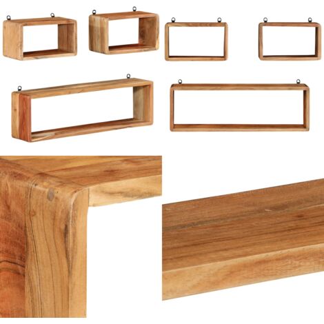 Juego de estantes cubo de pared 3 pzas madera maciza de acacia - Estantes de madera - Estantes de acacia