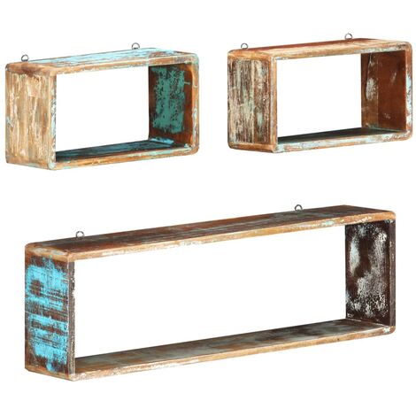 Juego de estantes cubo de pared 3 pzas madera maciza reciclada vidaXL