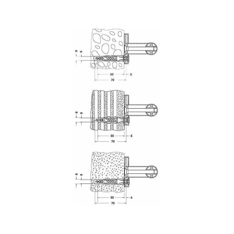 

Juego de fijación Keuco 1 Plan Care 34990, 3x tornillos para madera DIN7996-6x70 V2A 3x tacos UX8R - 34990000100