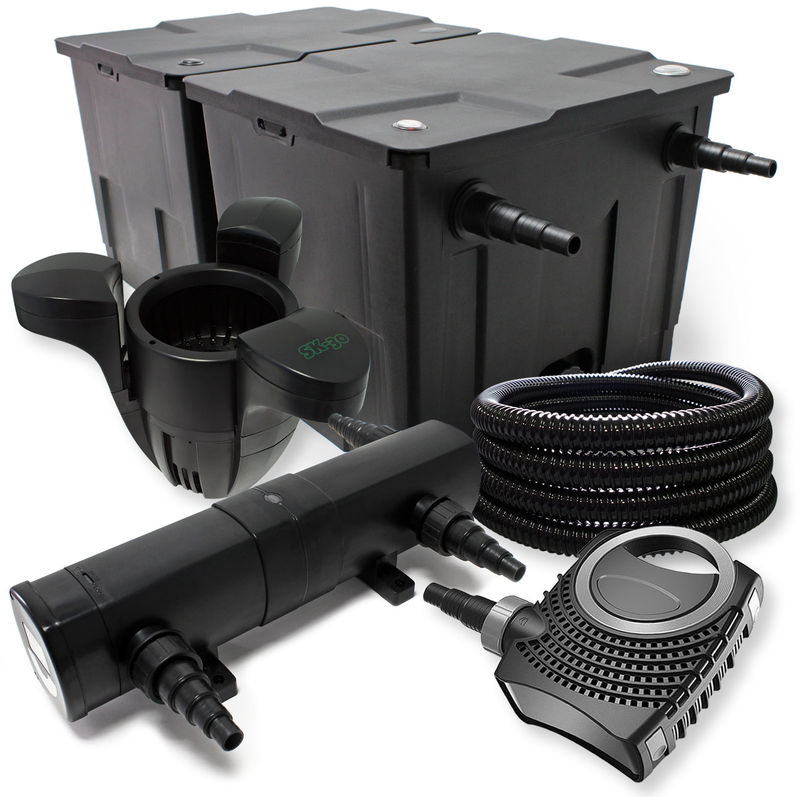 

Wiltec - Juego de filtro para estanque bio 60.000 l 18 W UVC Clarificador 80 W Bomba manguera y skimmer