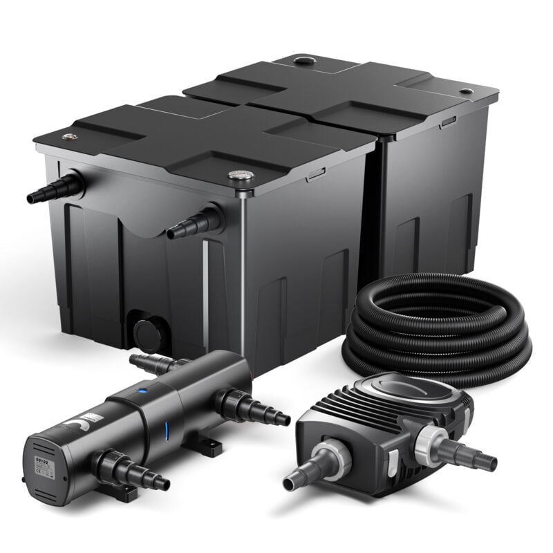 

Wiltec - Juego de filtro para estanque bio 60.000 l 36 W UVC Clarificador 80 W Bomba manguera jardin