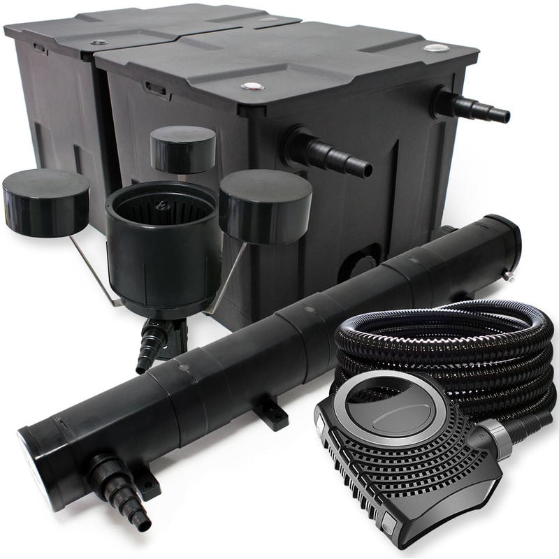 

Wiltec - Juego de filtro para estanque bio 60.000 l 72 W UVC Clarificador bomba manguera de 25 m y skimmer