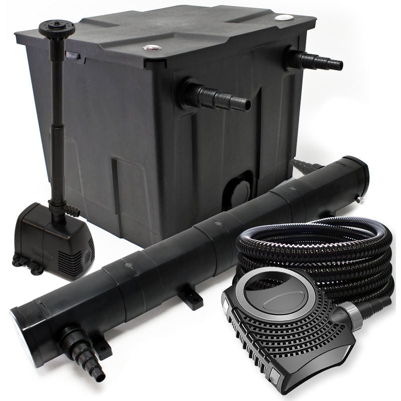 

Wiltec - Juego de filtro para estanque bio 60.000 l y UVC Clarificador con 18 W 80 W Bomba manguera y skimmer