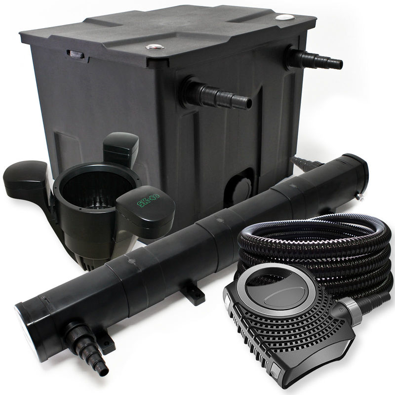 

Juego de filtro para estanque bio 60.000 l y UVC Clarificador con 24 W 80 W Bomba y manguera de 25 m