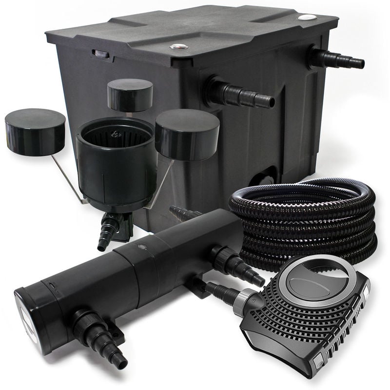 

Wiltec - Juego de filtros estanque bio 12.000l UVC clarificador 36W 80W Bomba manguera 25m skimmer Jardin