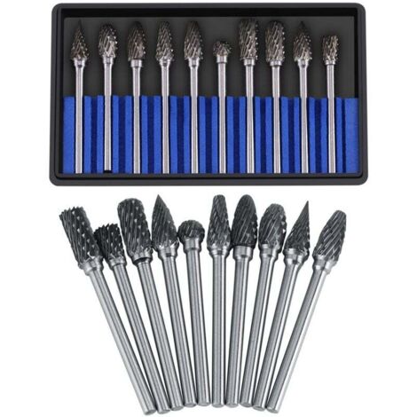 Juego de fresas de carburo de tungsteno (10 uds), cabezal 3 mm, vástago 6 mm, para tallado, corte, pulido, grabado y perforación.