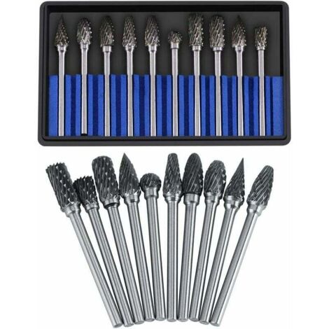 Juego de fresas de carburo de tungsteno, limas rotativas, acero de tungsteno, 10 unidades, cabezal de corte para fresa, vástago de 3 mm, broca de 6 mm, corte, pulido de metal, grabado y perforación (d