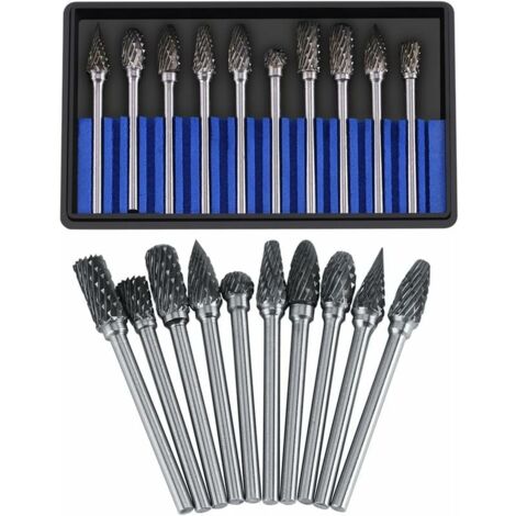 Juego de fresas de carburo de tungsteno, limas rotativas de acero, 10 unidades, vástago de 3 mm y 6 mm de diámetro, cabezal de fresa, broca para tallado de metal, corte, pulido, grabado y taladrado (c