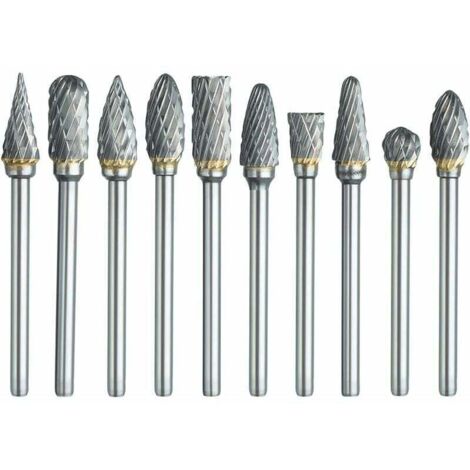 Juego de fresas rotativas, 10 brocas de carburo de doble corte con vástago de 1/8 y cabezal de 1/4 de longitud para bricolaje, carpintería, grabado y tallado.