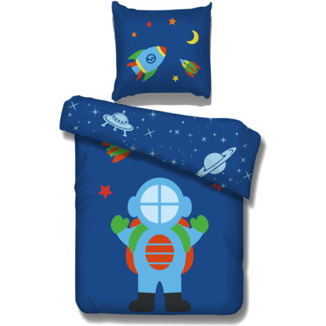 Juego de funda de cama astronauta algodón 195x85 cm Vipack - Azul