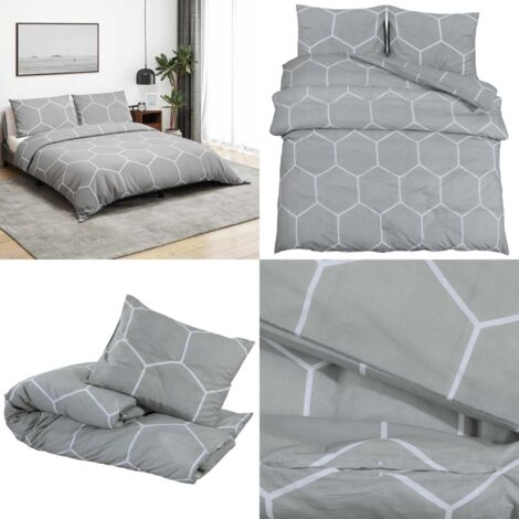 Juego de funda nórdica algodón gris 140x200 cm - Funda de almohada - Funda de cama