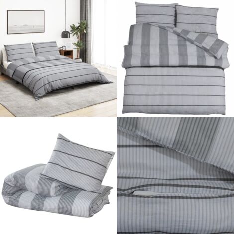 Juego de funda nórdica algodón gris 220x240 cm - Funda de edredón - Funda de almohada
