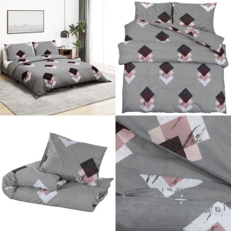 Juego de funda nórdica algodón gris 220x240 cm - Funda de edredón - Funda de almohada