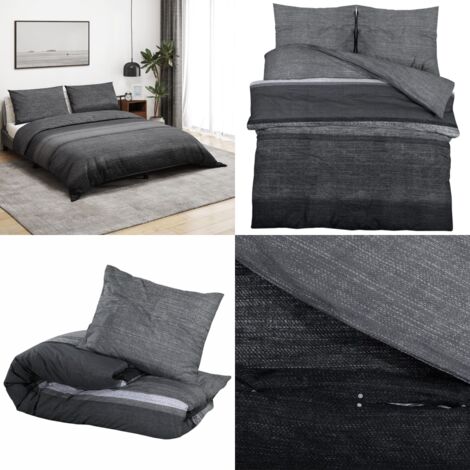 Juego de funda nórdica algodón gris oscuro 140x200 cm - Funda de almohada - Algodón