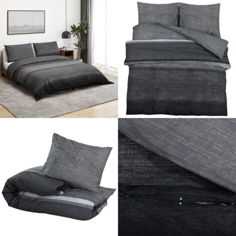 Juego de funda nórdica algodón gris oscuro 200x200 cm - Funda de almohada - Algodón