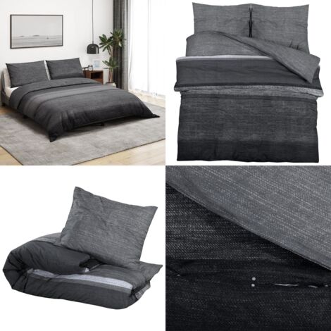 Juego de funda nórdica algodón gris oscuro 200x200 cm - Funda de almohada - Algodón