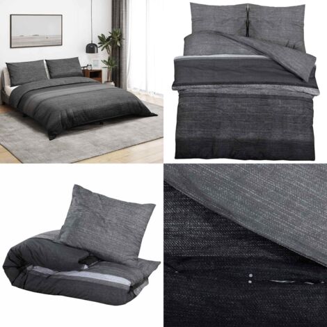 Juego de funda nórdica algodón gris oscuro 200x220 cm - Funda de edredón - Funda de almohada