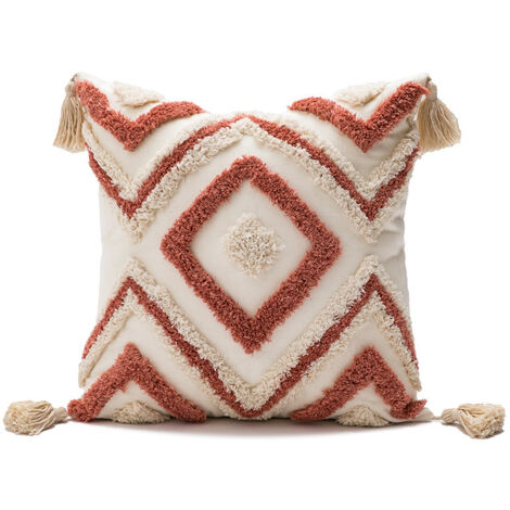 Juego de fundas de cojín estilo bohemio (rosa y blanco), funda de almohada decorativa con cremallera invisible, funda de cojín decorativa, funda para sofá de salón