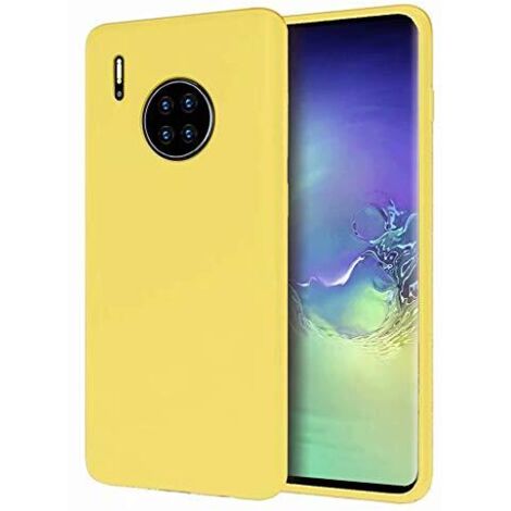 JUEGO DE FUNDAS PARA HUAWEI MATE 30 CON PARTE TRASERA DE SILICONA AMARILLA + 1 VIDRIO TEMPLADO