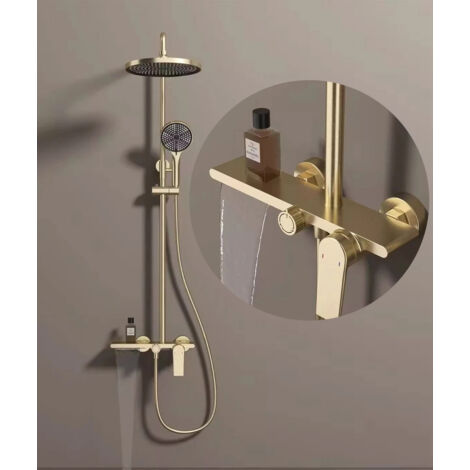 Juego de grifería para ducha de baño, sistema de ducha, ducha de lluvia de tres chorros, dorado