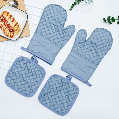 Juego de guantes de cocina y agarraderas, guantes de horno resistentes al calor, superficie de silicona antideslizante, aptos para usar en la cocina, para cocinar, hornear y asar a la parrilla, color 