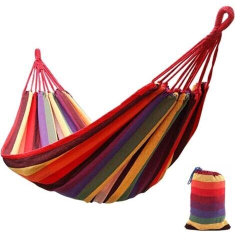 Juego de hamacas simple/doble para camping, hamaca portátil para árbol con bolsa exterior, hamaca para una/dos personas para jardín, terraza, exterior e interior (rojo/amarillo) – Rojo/Amarillo