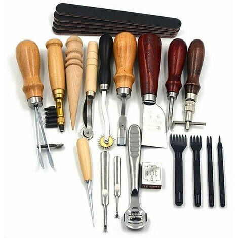 Juego de herramientas de cuero para bricolaje, juego de cuero cosido a mano hecho a mano, juego de arte hecho a mano, juego de 10 estilos de 18 piezas BLOW