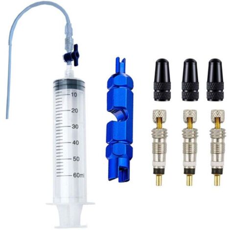 Juego de herramientas de inyección de fluido para neumáticos sin cámara de 60 ml, jeringa inyectora para neumáticos sin cámara, juego de mangueras de goma para reparación de bicicletas.